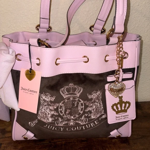 Juicy Couture Classic Scotty Daydreamer Tote Pink Brown Crown Crest Bag NWT Y2K - Picture 1 of 7
